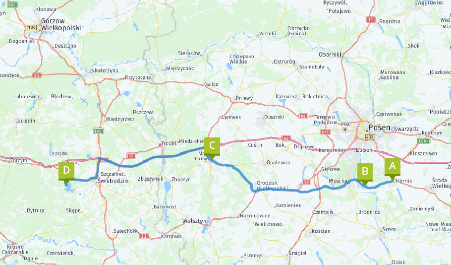 Unsere heutige Route: 165 km