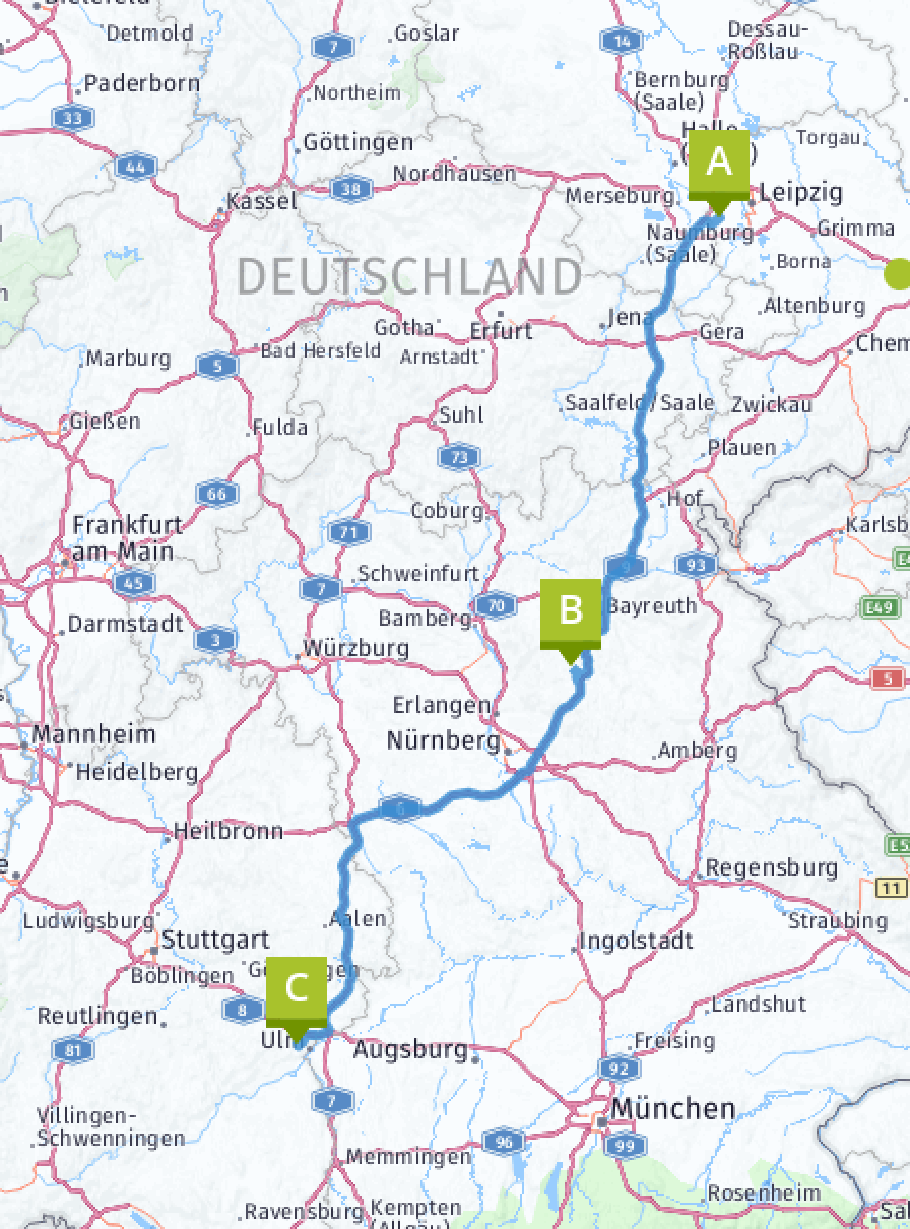 Unsere heutige Route: 480 km