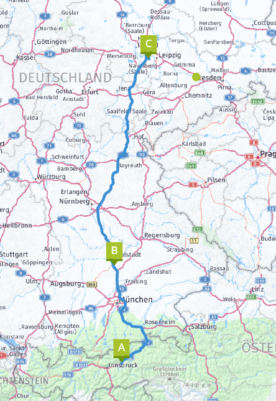 Unsere heutige Route: 595 km