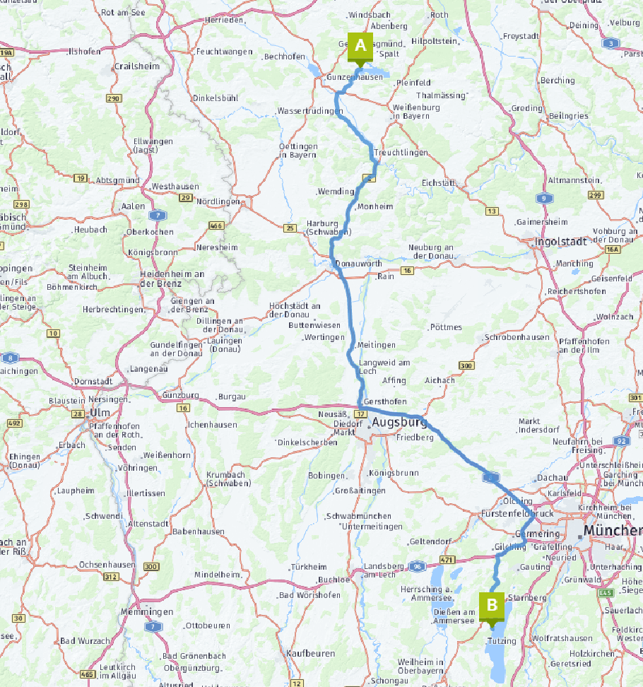 Unsere heutige Route: 200 km.