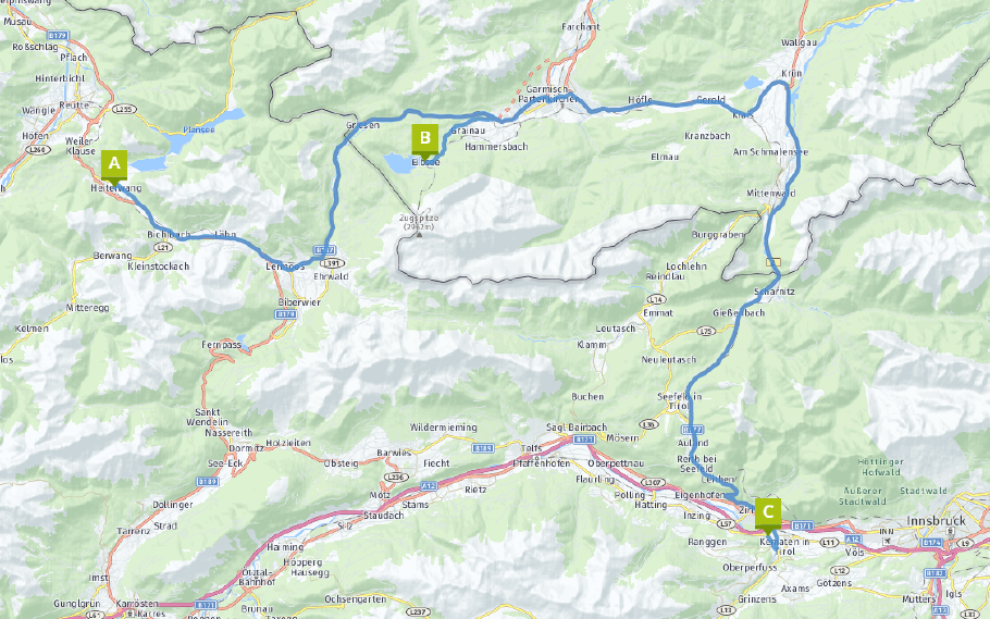 Unsere heutige Route: 110 km.