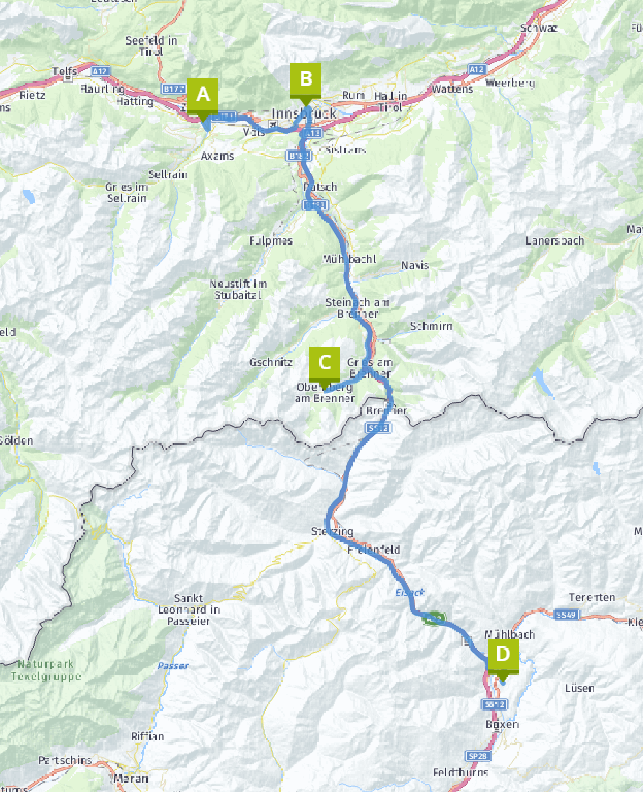 Unsere heutige Route: 133 km