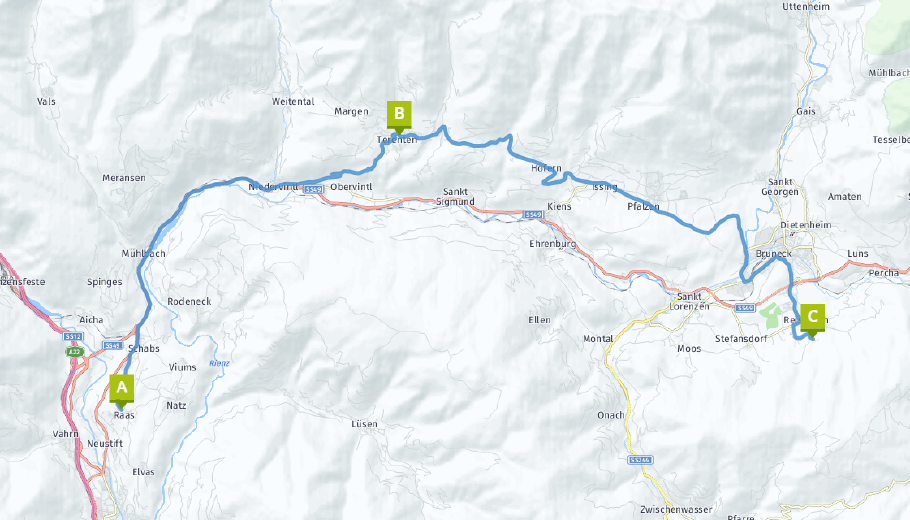 Unsere heutige Route: 47 km.