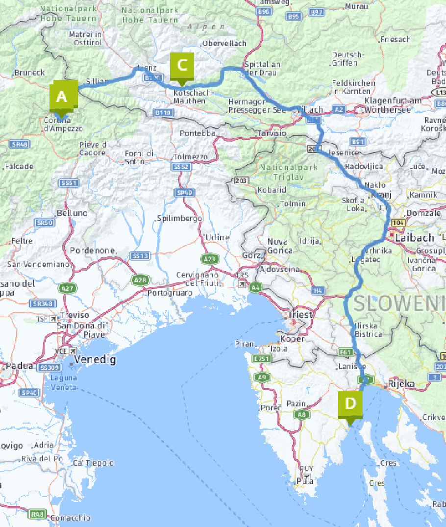 Unsere heutige Route: 444 km.