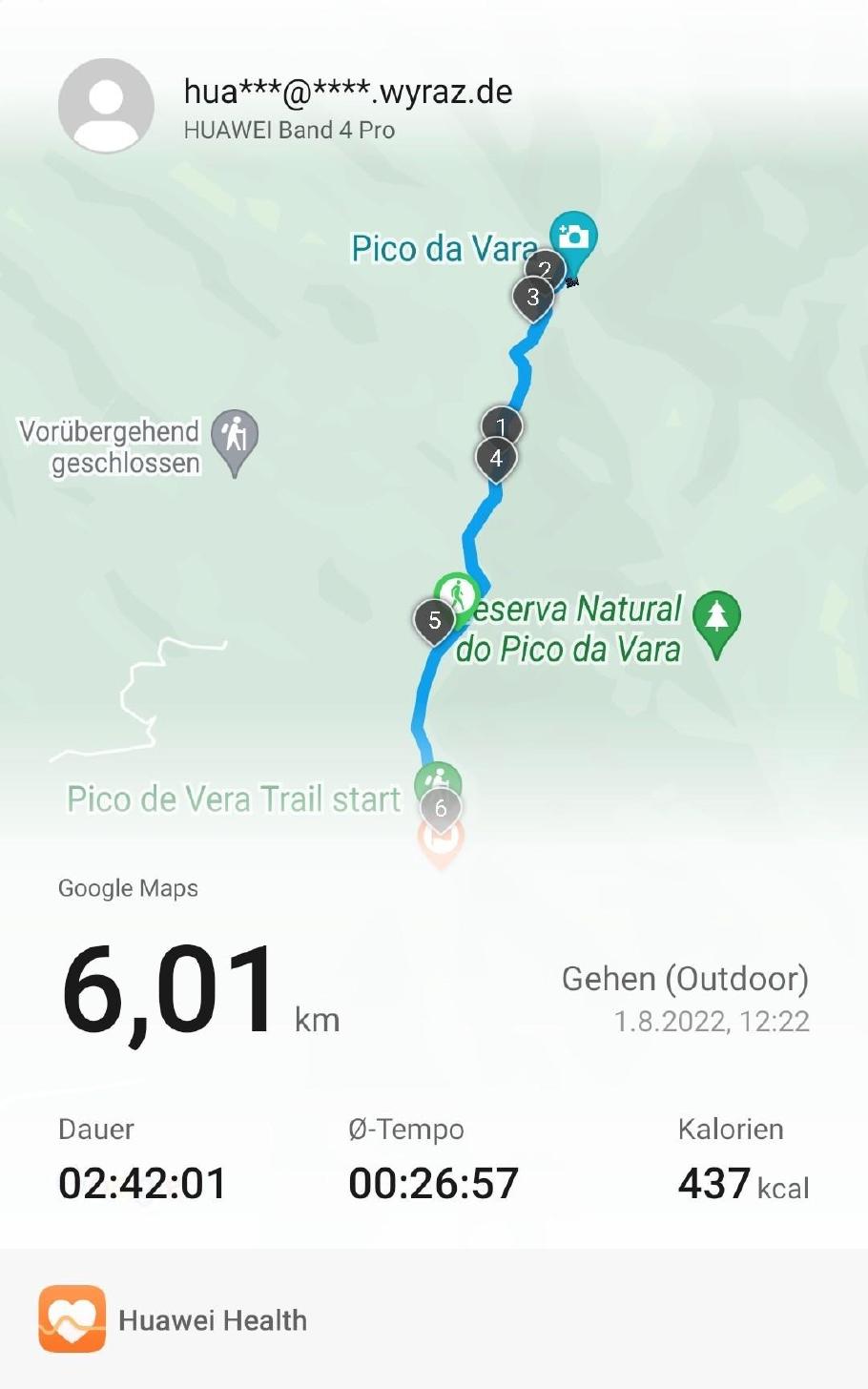 Hin und zurück waren es 7 Kilometer - leider fehlt der erste Kilometer in der Aufzeichnung