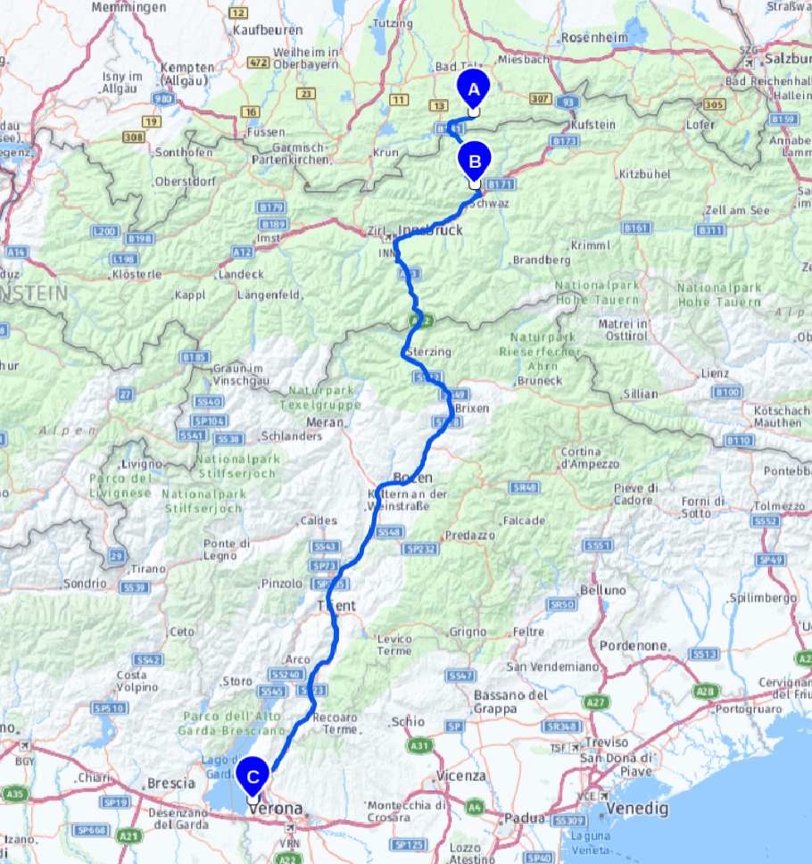 Unsere heutige Route: 331 km