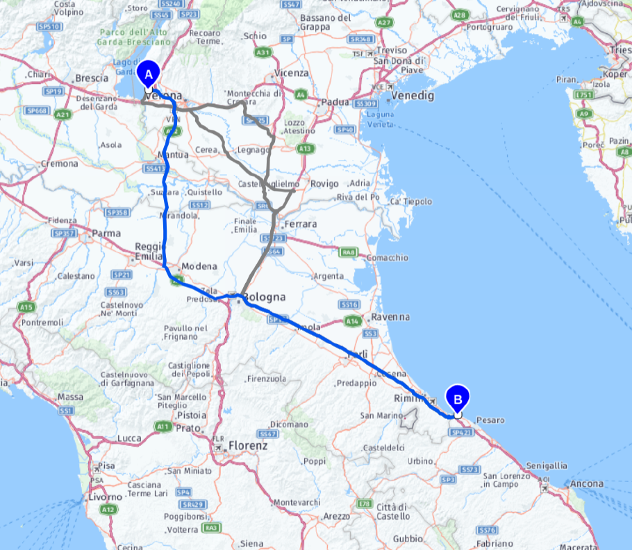 Unsere heutige Route: 305 km