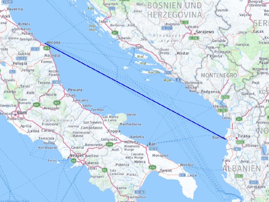 Unsere nächtliche Route: ca. 550 km