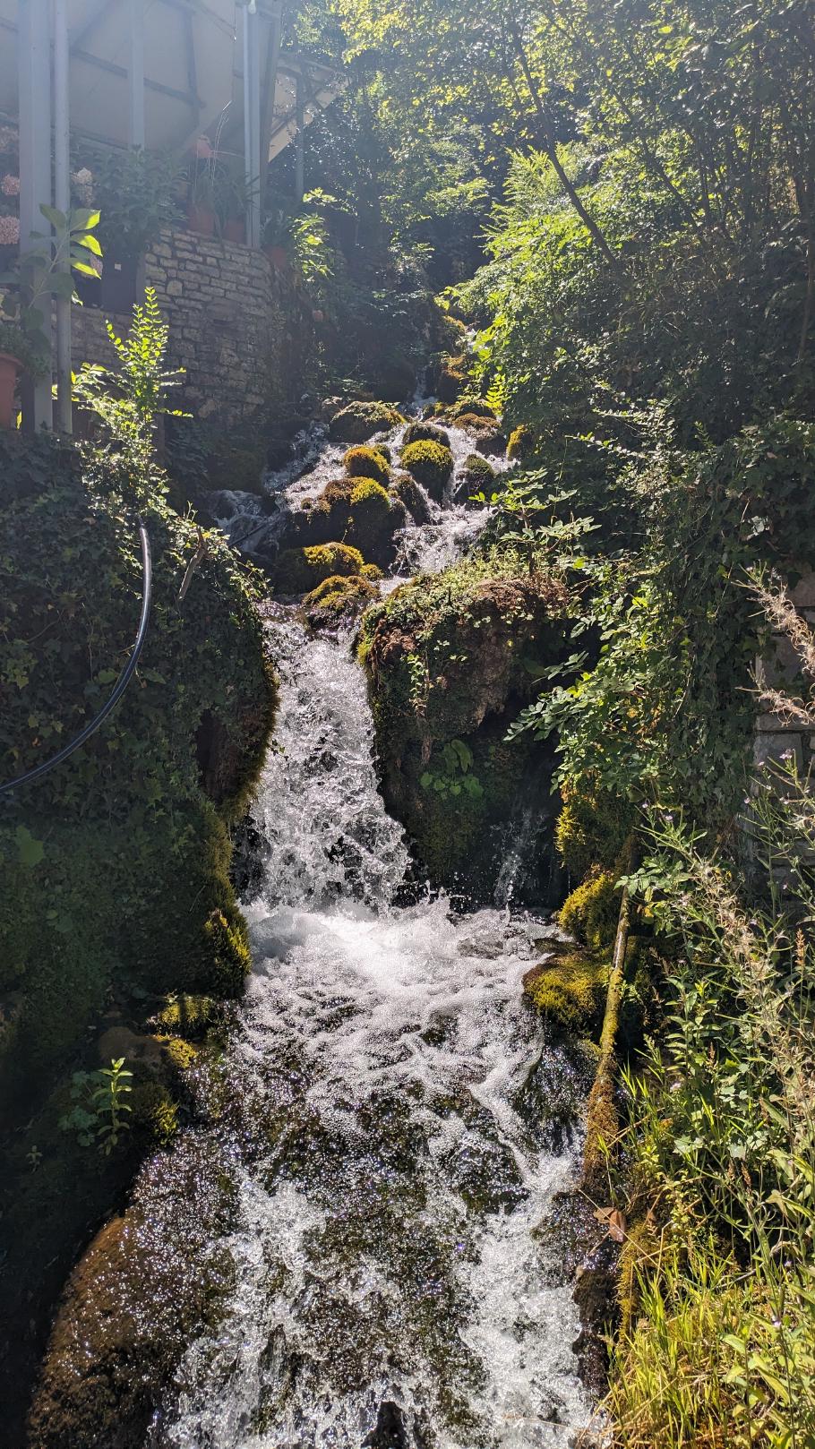 Durch das Restaurant fließt ein fröhlich plätschernder Gebirgsbach.