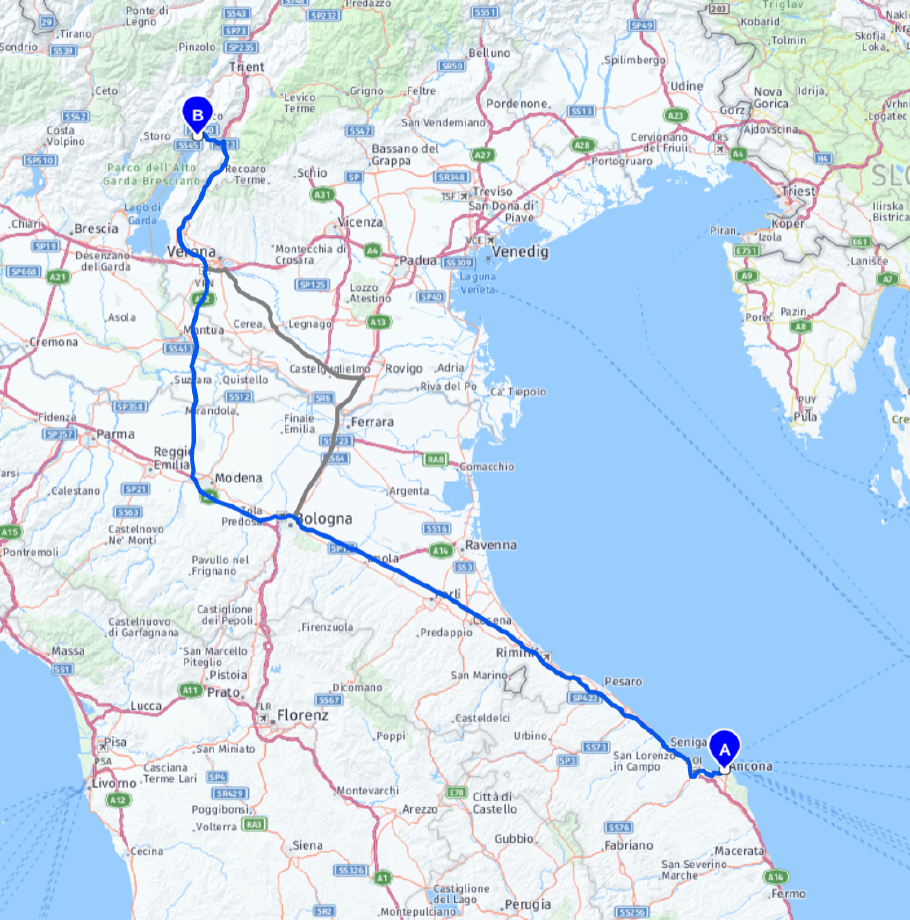 Unsere heutige Route: 446 km