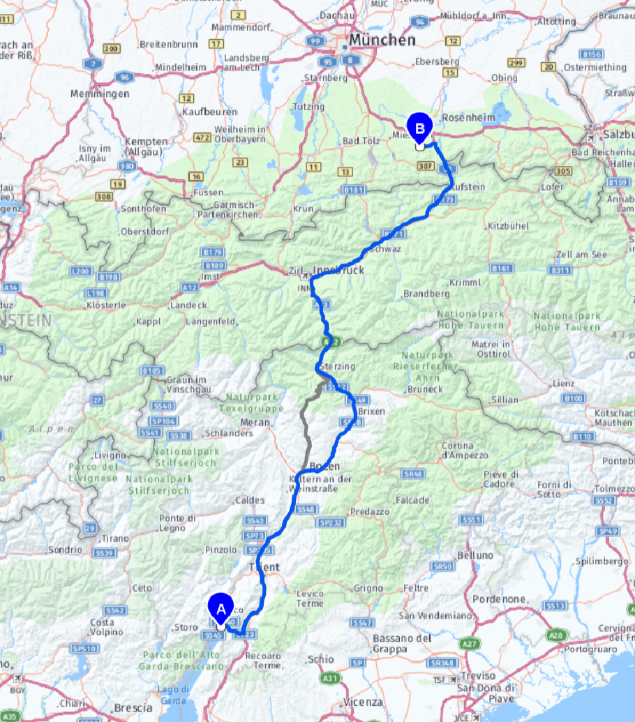 Unsere heutige Route: 330 km