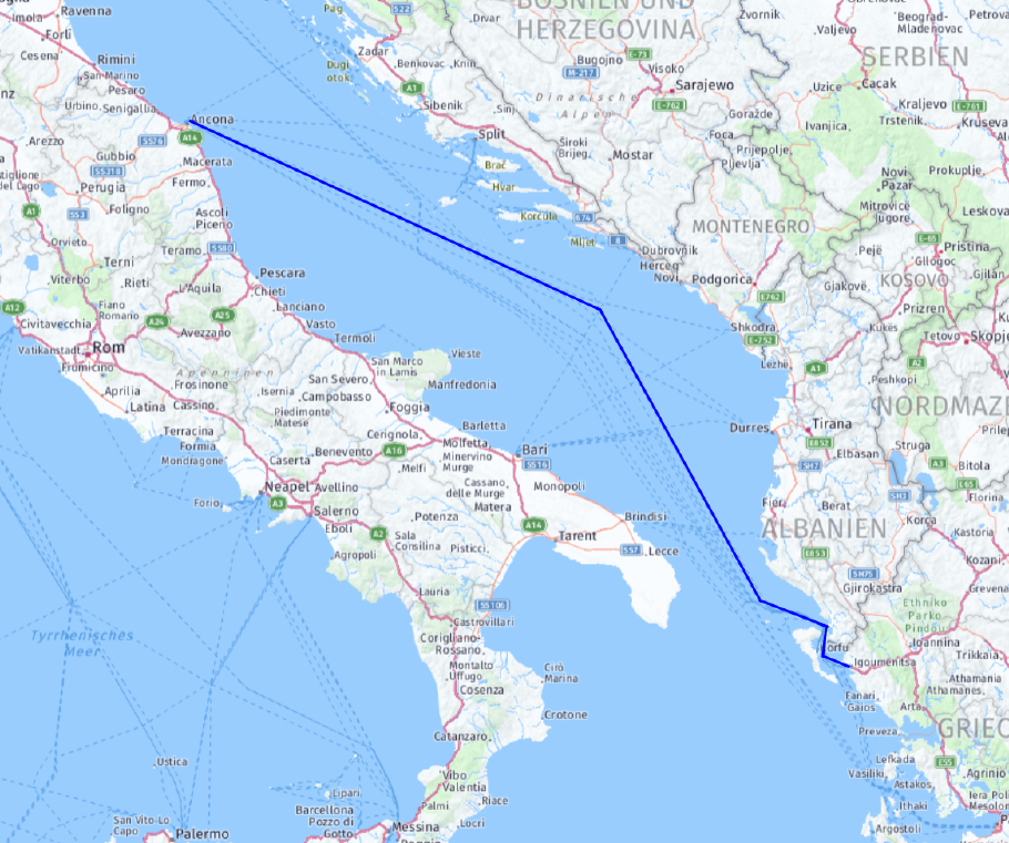 Unsere nächtliche Route: ca. 720 km