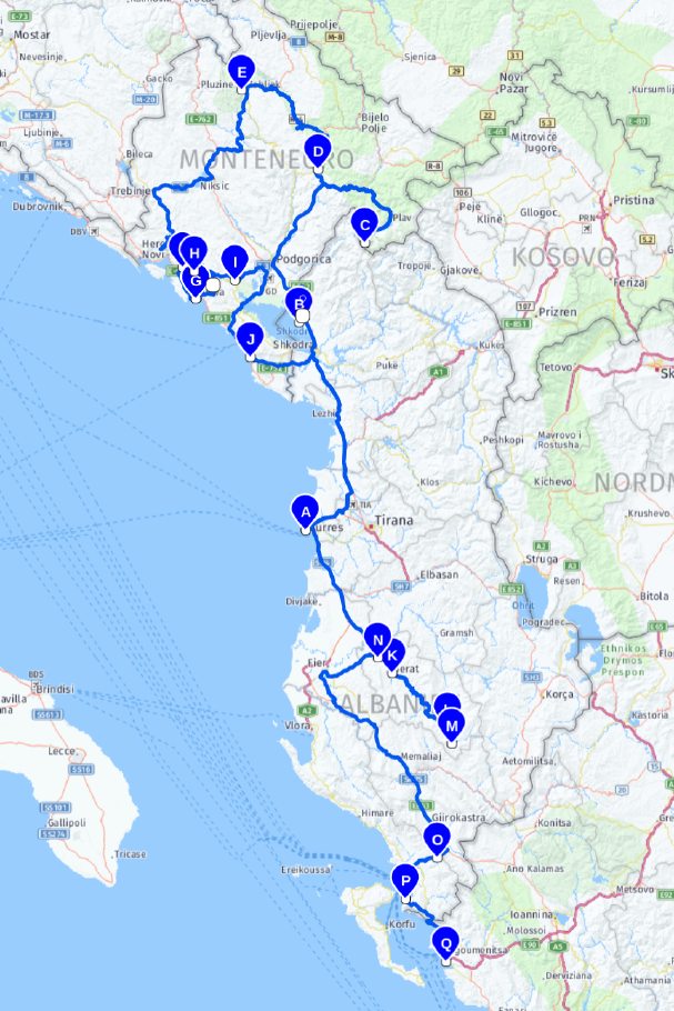 Route Teil 2 - Albanien und Montenegro - 1520 km