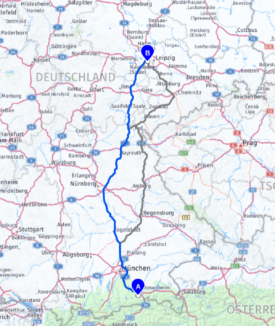 Unsere heutige Route: 491 km
