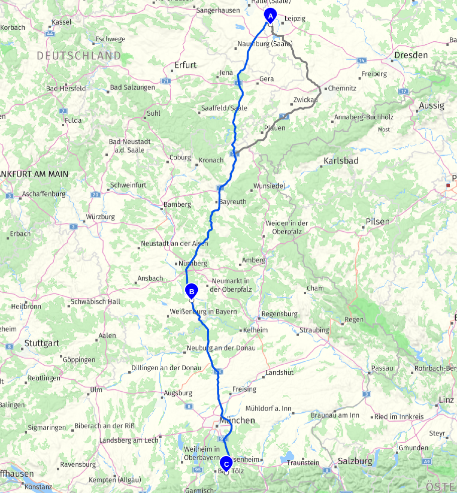 Unsere heutige Route: 470 km