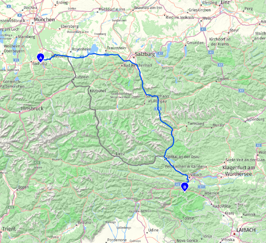 Unsere heutige Route: 320 km