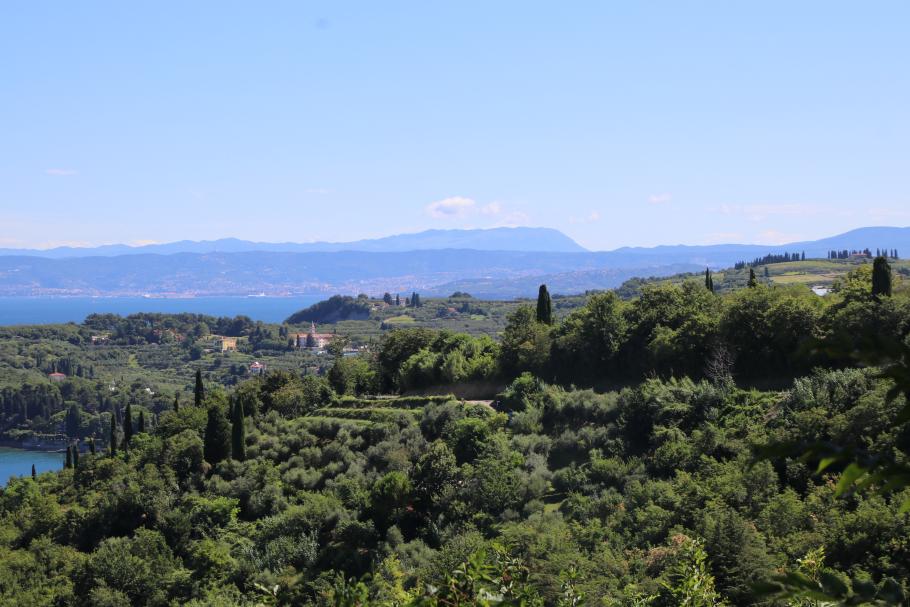 Ein Blick zurück offenbart eine Landschaft, die mit den vielen Zypressen sehr nach Toskana aussieht
