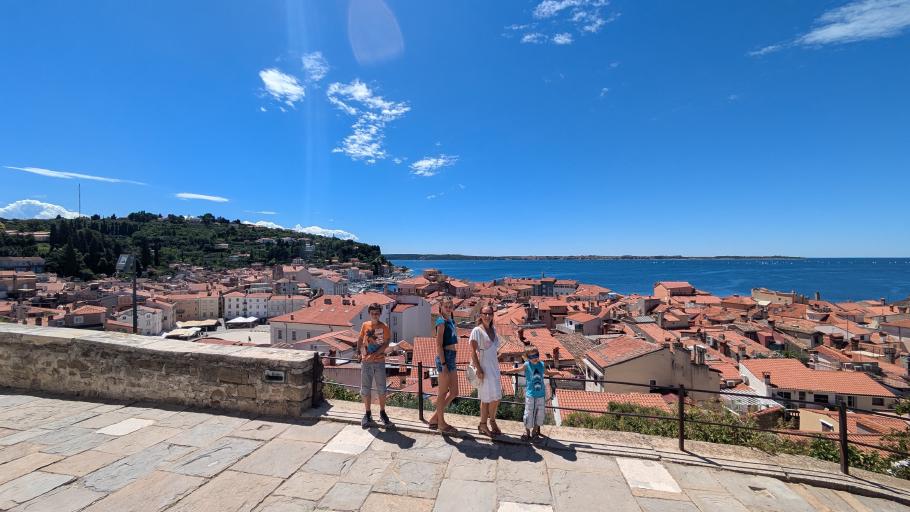 Unter uns die leuchtend roten Dächer der Altstadt