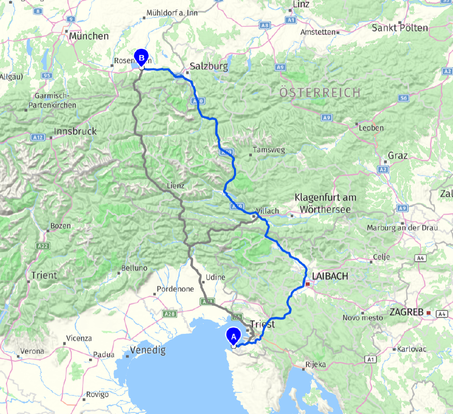 Unsere heutige Route: 430 km