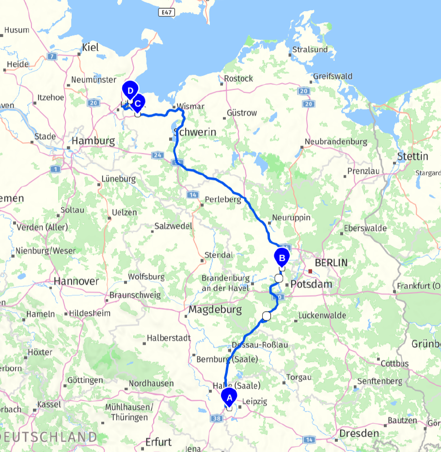 Unsere heutige Route: 490 km