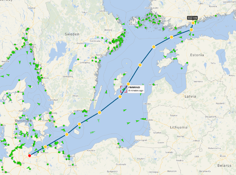 Unsere Route bis Helsinki: ca. 600 nautische Meilen / etwa 1100 km