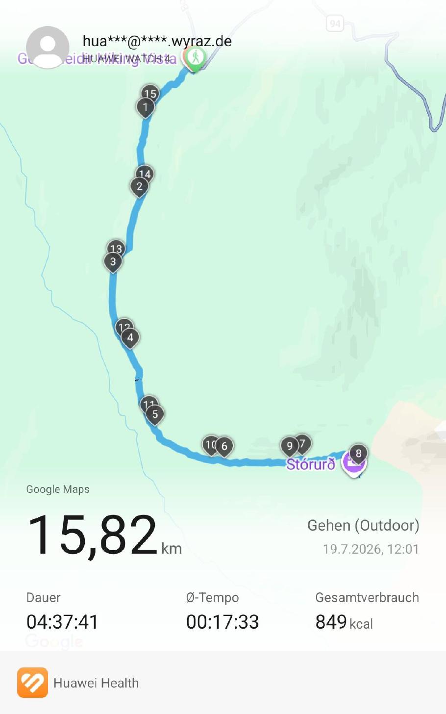 Unsere heutige Wanderroute